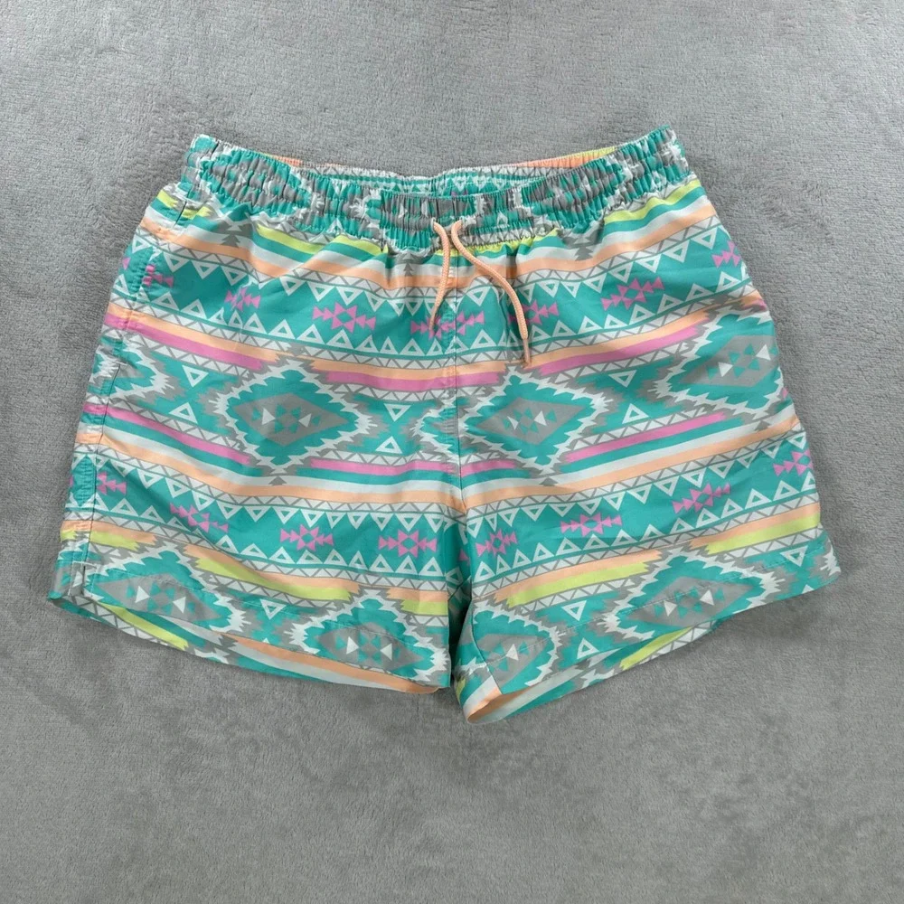 Chubbies Swim Trunks Mens XL Teal Geometric Tribal Print Retro Mesh Lined Shorts